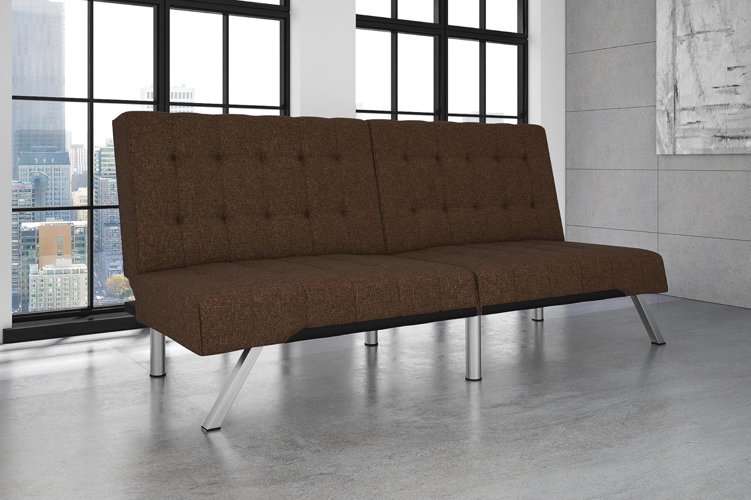 DHP Emily Futon Couch Bed, Modern Sofa Design Includes Sturdy Chrome