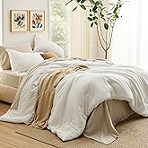 Bedsure Queen Comforter Set - 7 Pieces White Queen Bedding Set for All Seasons, Boho Contrasting Design Bed in a Bag with Comforter, Sheets, Pillowcases & Shams