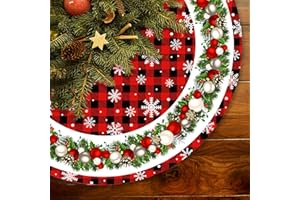 STARAISE 48 Inch Christmas Tree Skirt Red and Black Buffalo Plaid Christmas Tree Skirt,Christmas Tree Skirt Snowflake Bells Decoration, Christmas and New Year's Eve Holiday Party Outdoor Decoration