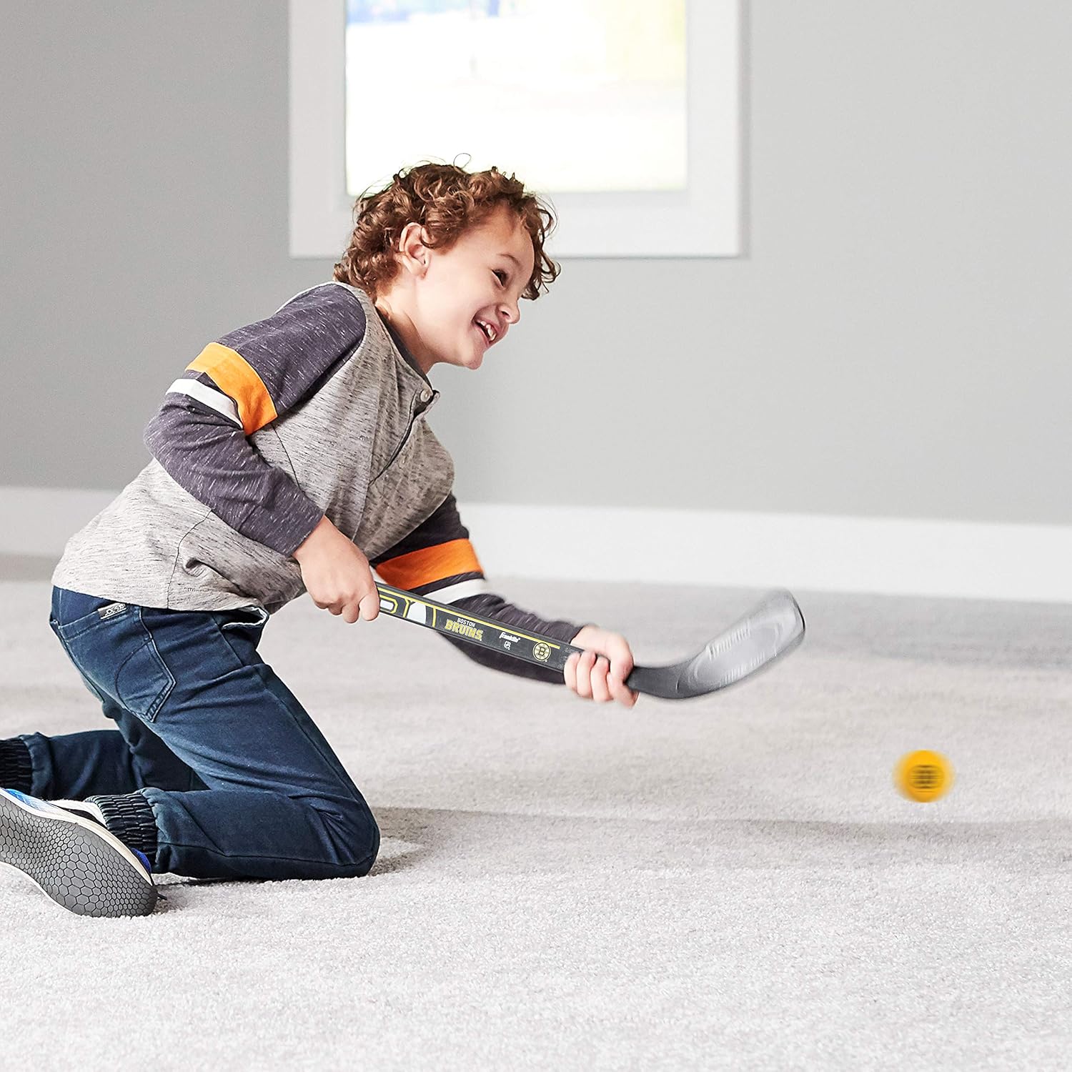 Franklin Sports NHL Boston Bruins Mini Hockey Stick Set - NHL Team Knee Hockey Stick and Ball Set - Two Player Stick Set - Great Toy for Kids : Hockey Sticks : Sports & Outdoors