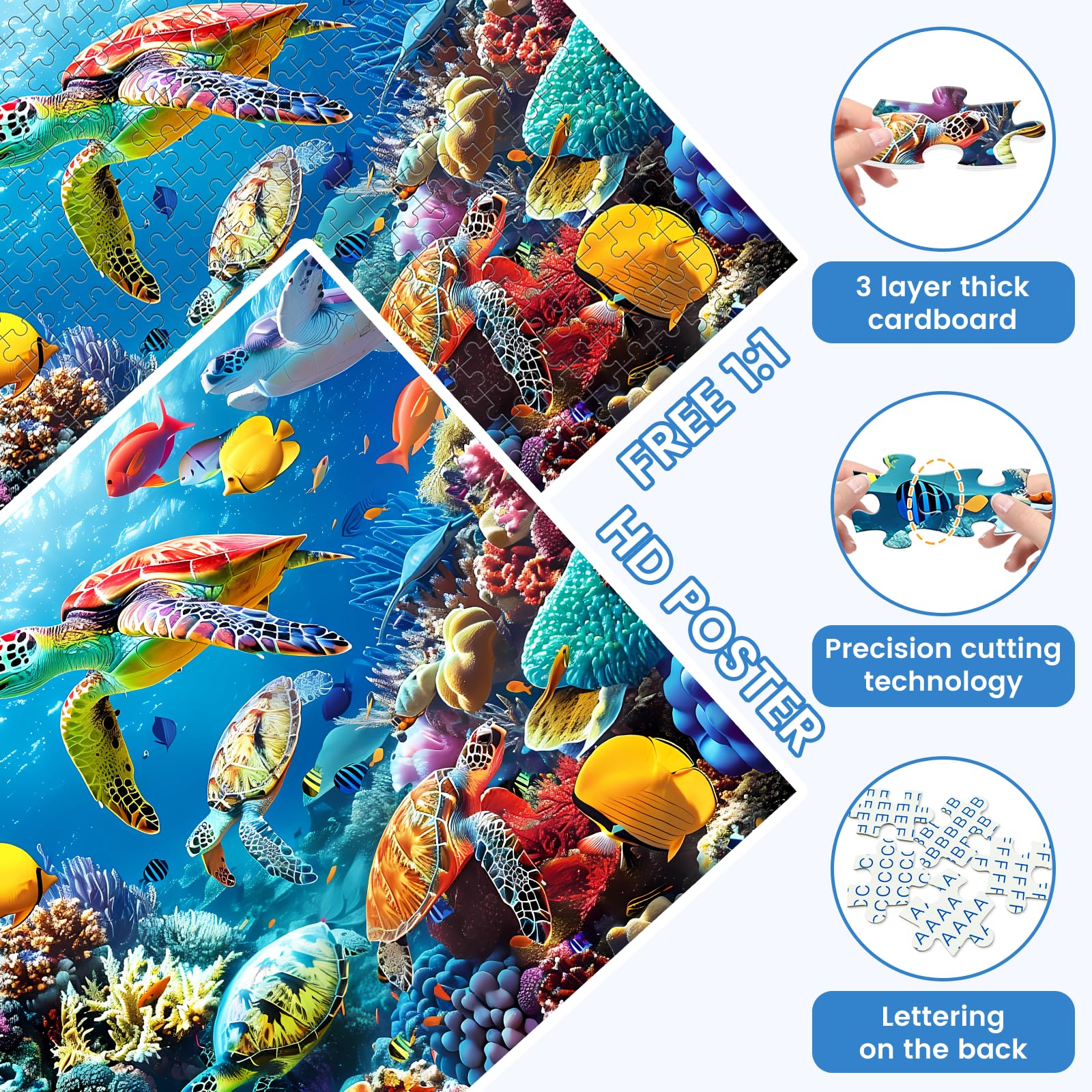 500 Piece Puzzle for Adults, Turtle Jigsaw Puzzles, Sea Animals Puzzles 500 Pieces, Birthday and Barious Holiday Party for Family Kids and Adults, Funny Puzzle for Adults, 20.5x15 in