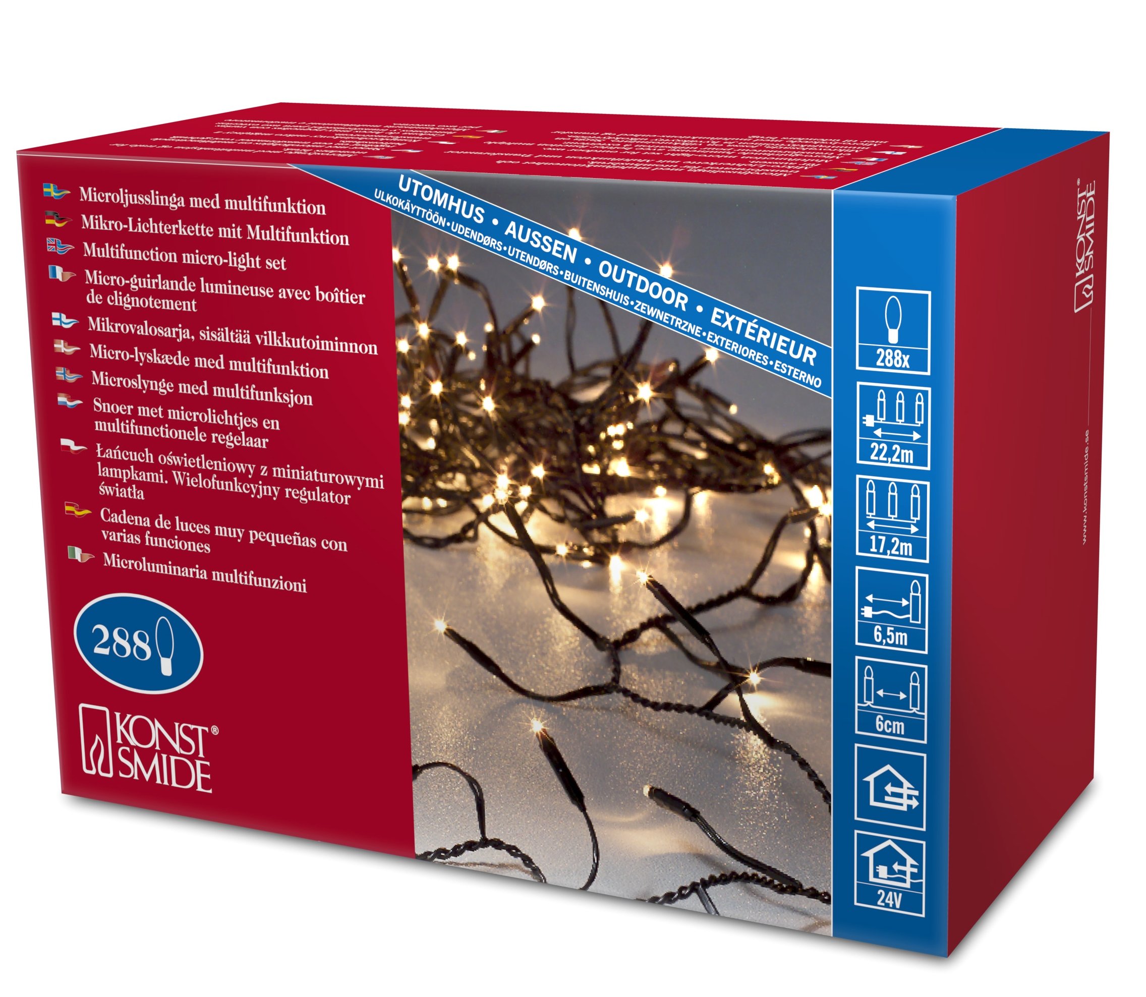 Konstsmide Indoor or Outdoor Use (IP44)/Multifunction Micro Set 8 Programme Control Box/288 Multi Coloured Bulbs/Black Cable Outside Christmas Lights, 3034-500EE