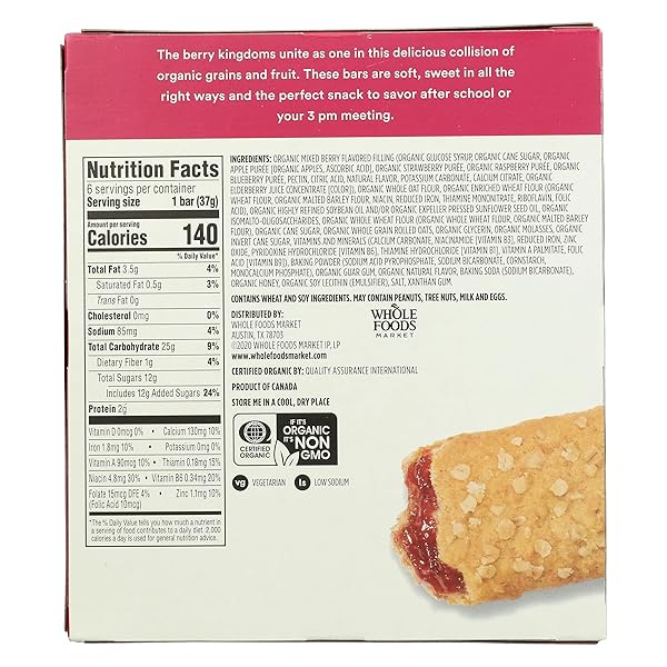 365 BY WHOLE FOODS MARKET, ORGANIC MIXED BERRY CEREAL BAR 6 COUNT, 7.8 OZ