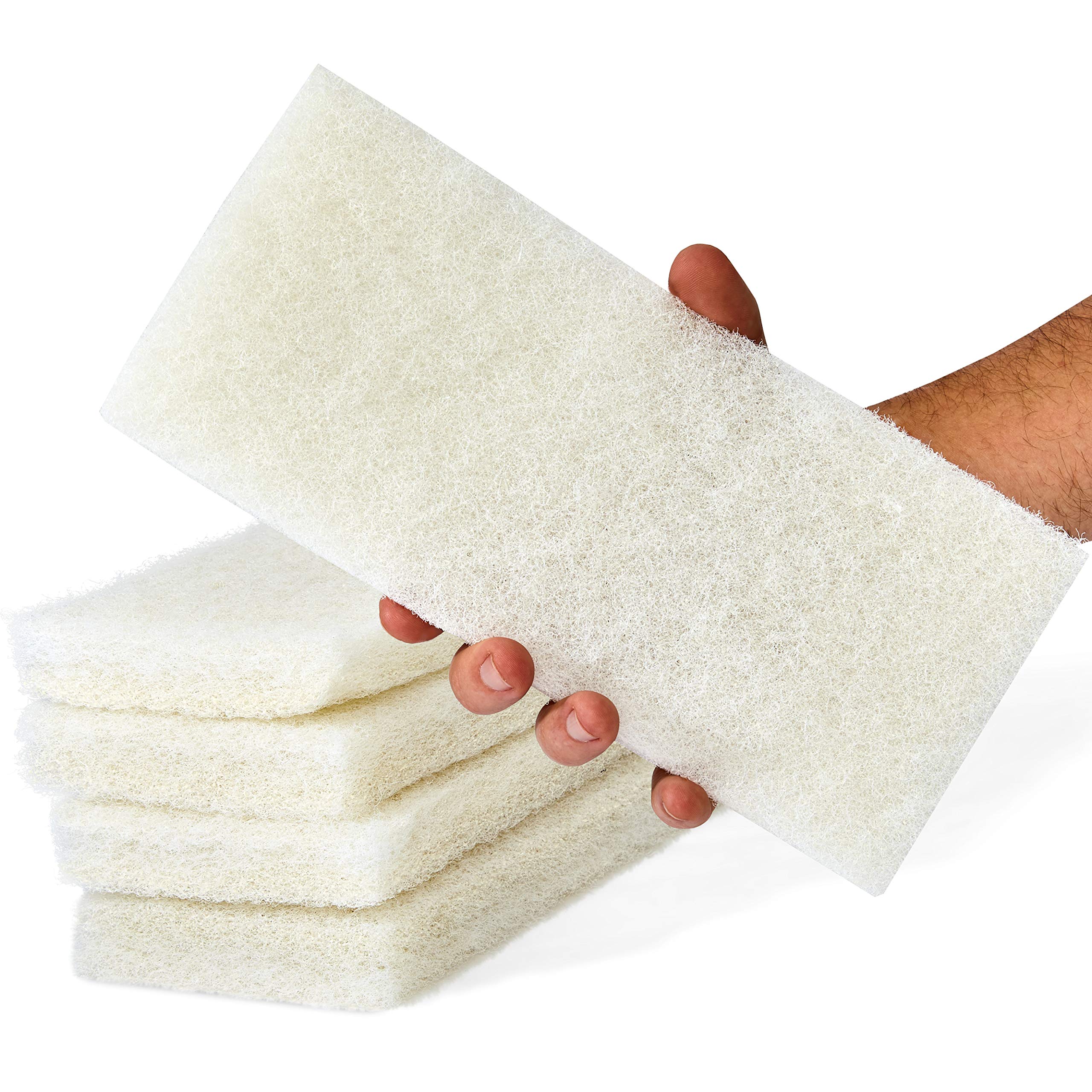 Commercial-Grade Non-Abrasive White Cleaning Pad 5 Pack by Mop Mob. Large Multi-Purpose 10 in x 4 1/2 in Scouring Pad Fits Universal Holders. Great for Scrubbing Sinks Tile Windows and Fine China