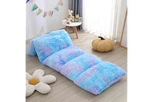 Mengersi Velvet Floor Pillows,Faux Fur Tie Dye Pillow Bed Floor Lounger Cover,Sleeping Mat for Kids Teen Toddler,Pillow Lounger for Reading Playing Games Party,Requires 5 Pillows(King,Blue)