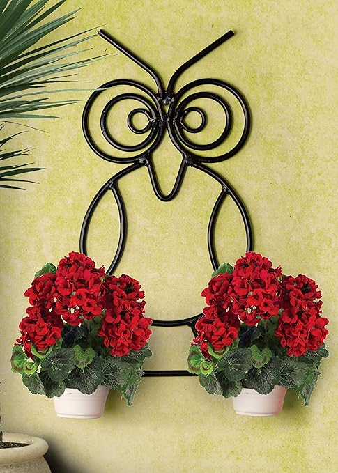 Devasmita The Owl Buckets Metal Wall Planters Pot for Indoor Plants with Holder (Set of 2, Galvanized Iron) - Wall Mounted Planters with Stand Plant Containers Balcony Decoration Garden D