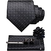 JEMYGINS Mens Tie and Pocket Square Cufflinks with Lapel Pin Tie Clip Sets for Wedding Business (5PCS with Gift Box)