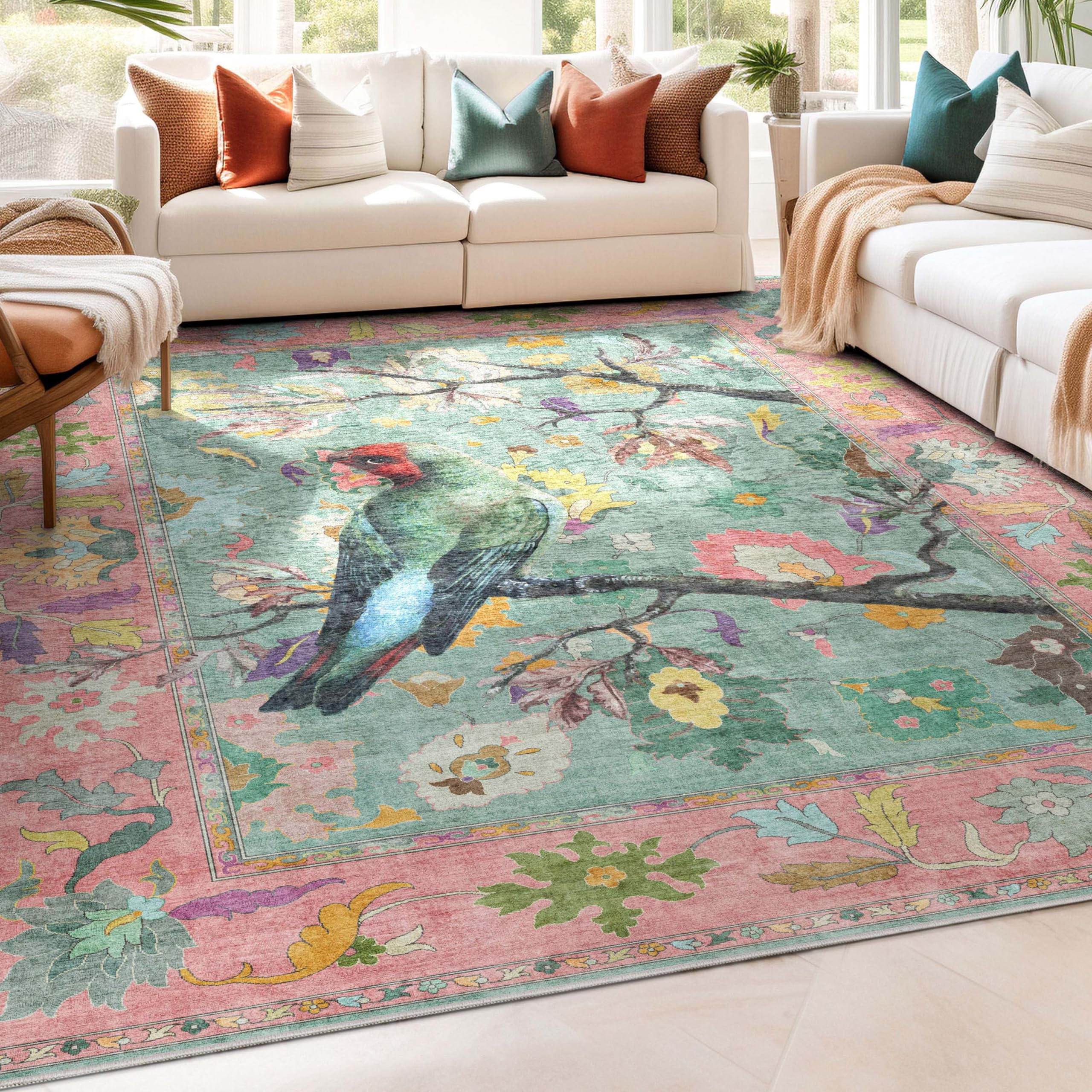 Well Woven Apollo Botanical Birds Ushak Washable