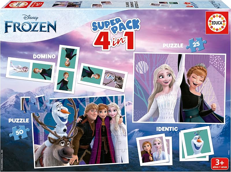 - Superpack Frozen Elsa 4 en 1 | Puzzle 4 5 3 Años, Juego Mesa Niña | 2 Puzzles 25 y 50 Piezas, Dominó 28 Fichas, Memory | Regalo Niña 3 4 5 Años (19737)