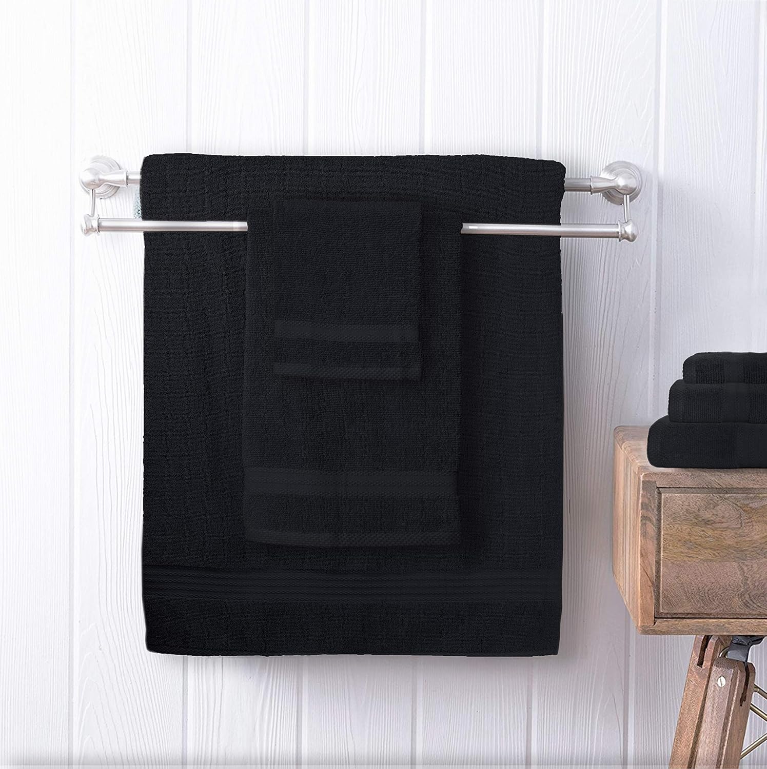 GLAMBURG Ultra Soft 8-Piece Towel Set - 100% Pure Ringspun Cotton, Contains 2 Oversized Bath Towels 27x54, 2 Hand Towels 16x28, 4 Wash Cloths 13x13 - Ideal for Everyday use, Hotel & Spa - Black: Home & Kitchen