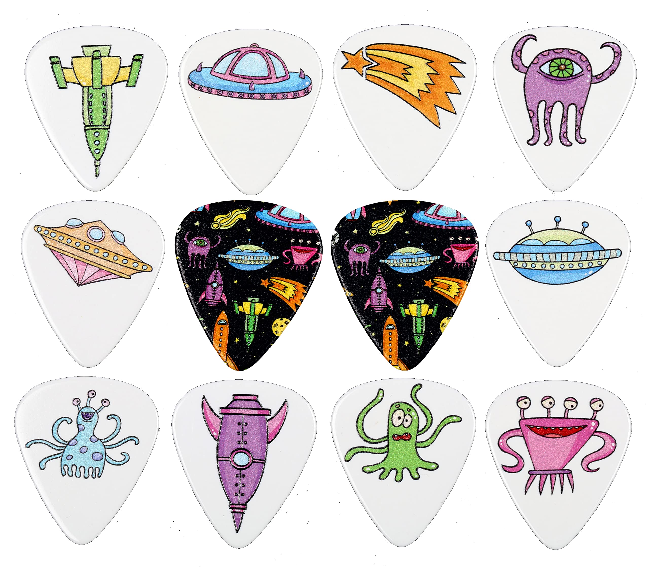 12 Cartoon Space Alien Guitar Plectrums - Harmony Picks