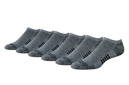 Amazon Essentials Men's Cotton Performance Cushioned No Show Socks for Men, Breathable Athletic, 6 Pairs, Black/White Marl, 13-15