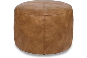 Thgonwid Unstuffed Faux Leather Pouf Cover, Handmade Footstool Ottoman Storage Solution, Floor Footrest Cushion - 16.5”Dx12”H, Mocha