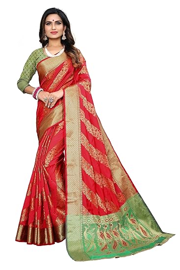 Cotton Shopy womens Kanjivaram Art Silk Blend Jacquard Leheriya Sarees with Blouse Piece