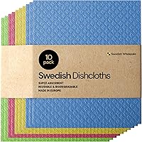 Swedish Dishcloth Cellulose Sponge Cloths - Bulk 10 Pack of Eco-Friendly No Odor Reusable Cleaning Cloths for Kitchen…