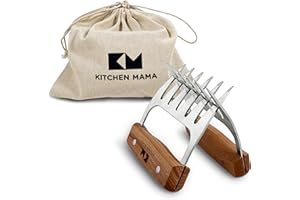 Kitchen Mama Meat Claws: Stainless Steel Shredder Claws with Wooden Handle for BBQ, Shredding, Pulling Pork, Chicken, Beef, and Turkey - Perfect for Grill Masters (1 Pair)