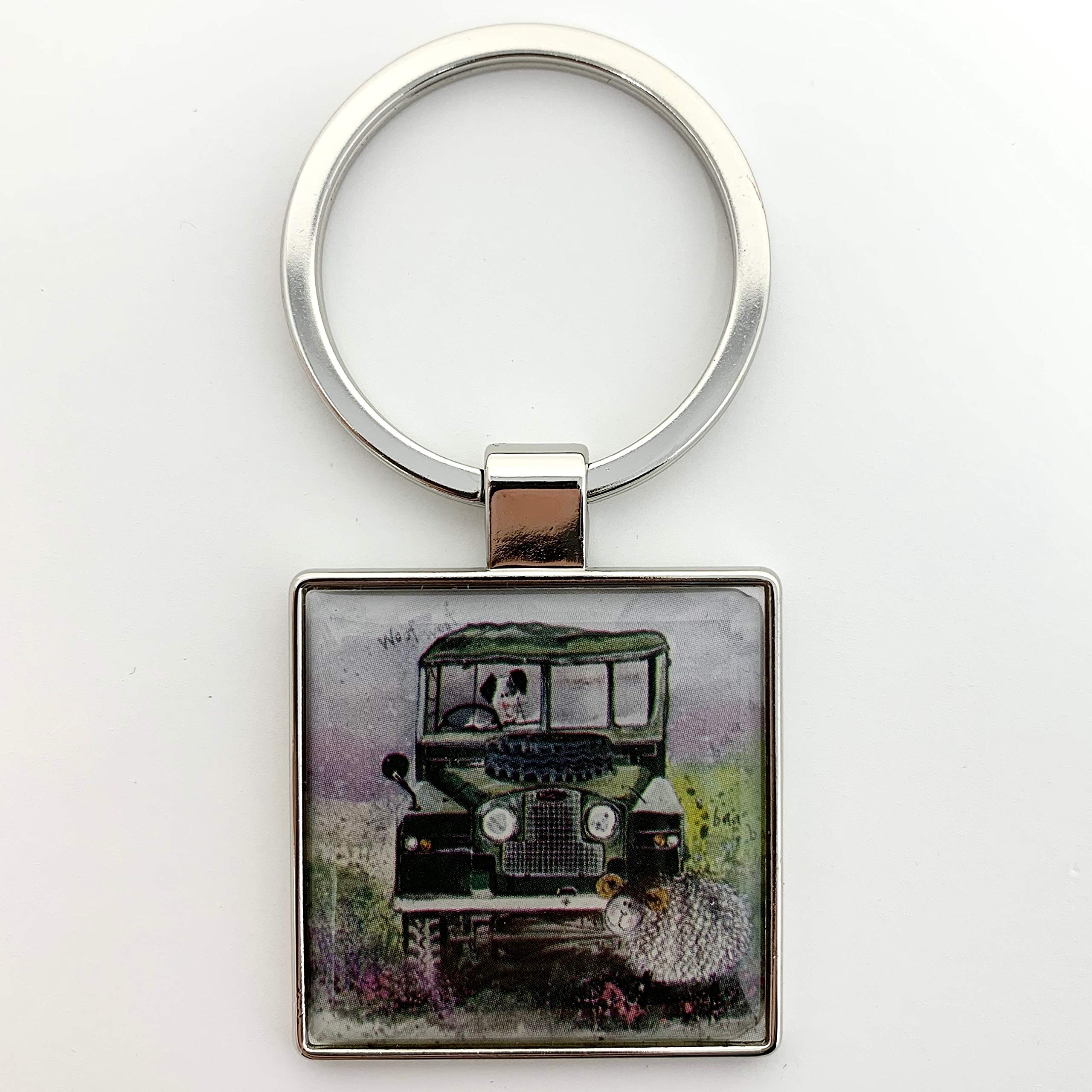 Alex Clark On The Moors Keyring - Jeep - Farm Yard - British Countryside - Original Artwork - Key Fob for Countryside Lovers - Gift Ideas - For Purses, Bags & Keys - Designed in The UK...