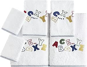 SALBAKOS Bath Towel Set for Kids - 6 Piece Set Includes Bath Towels and Washcloths - Alphabet Theme for Boys