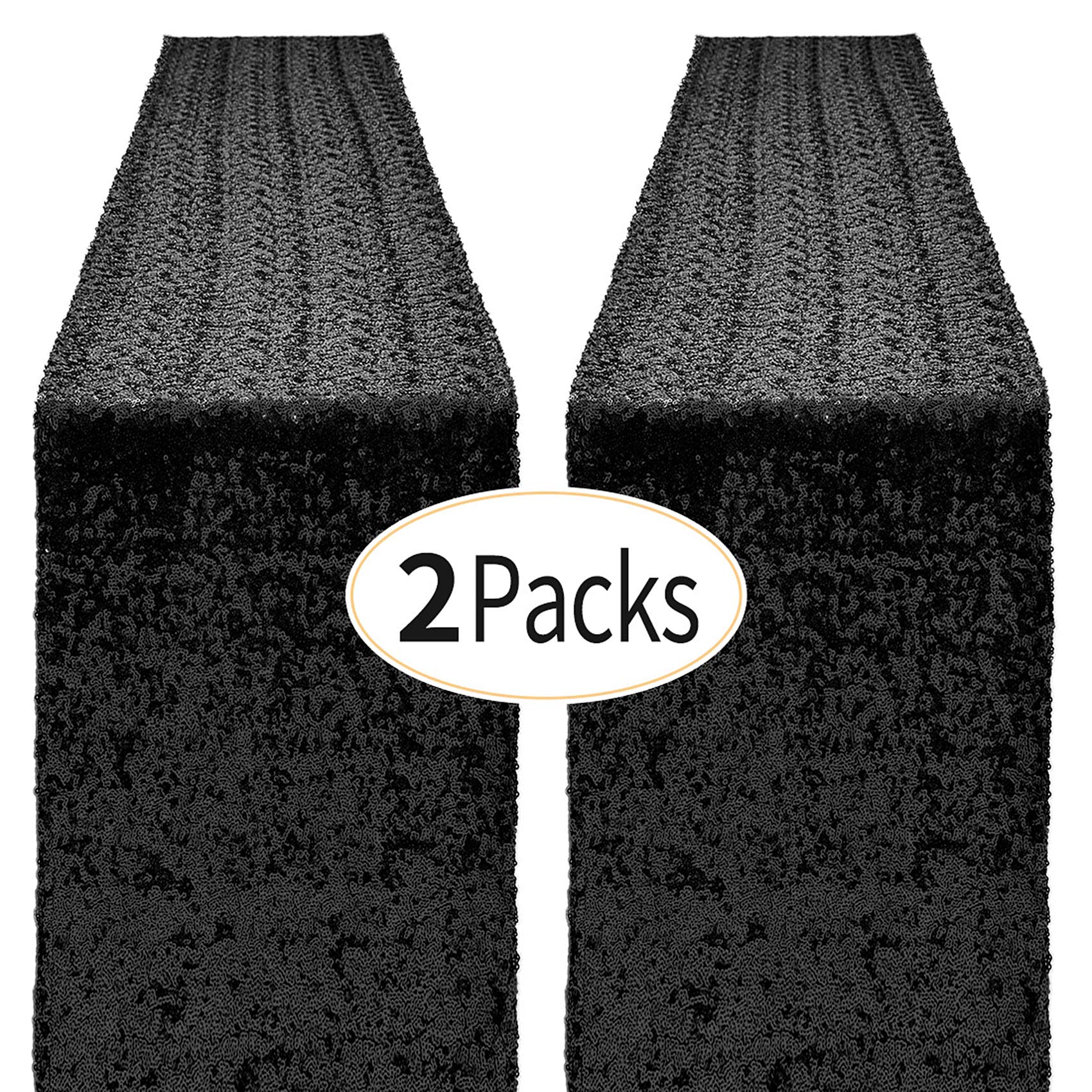 View 1 of 2 Packs 12 x 72 inches Black Sequin Table Runner, Glitter Runner for Birthday Party Supplies Decorations Wedding Bachelorette Holiday Celebration Bridal Shower Baby Shower