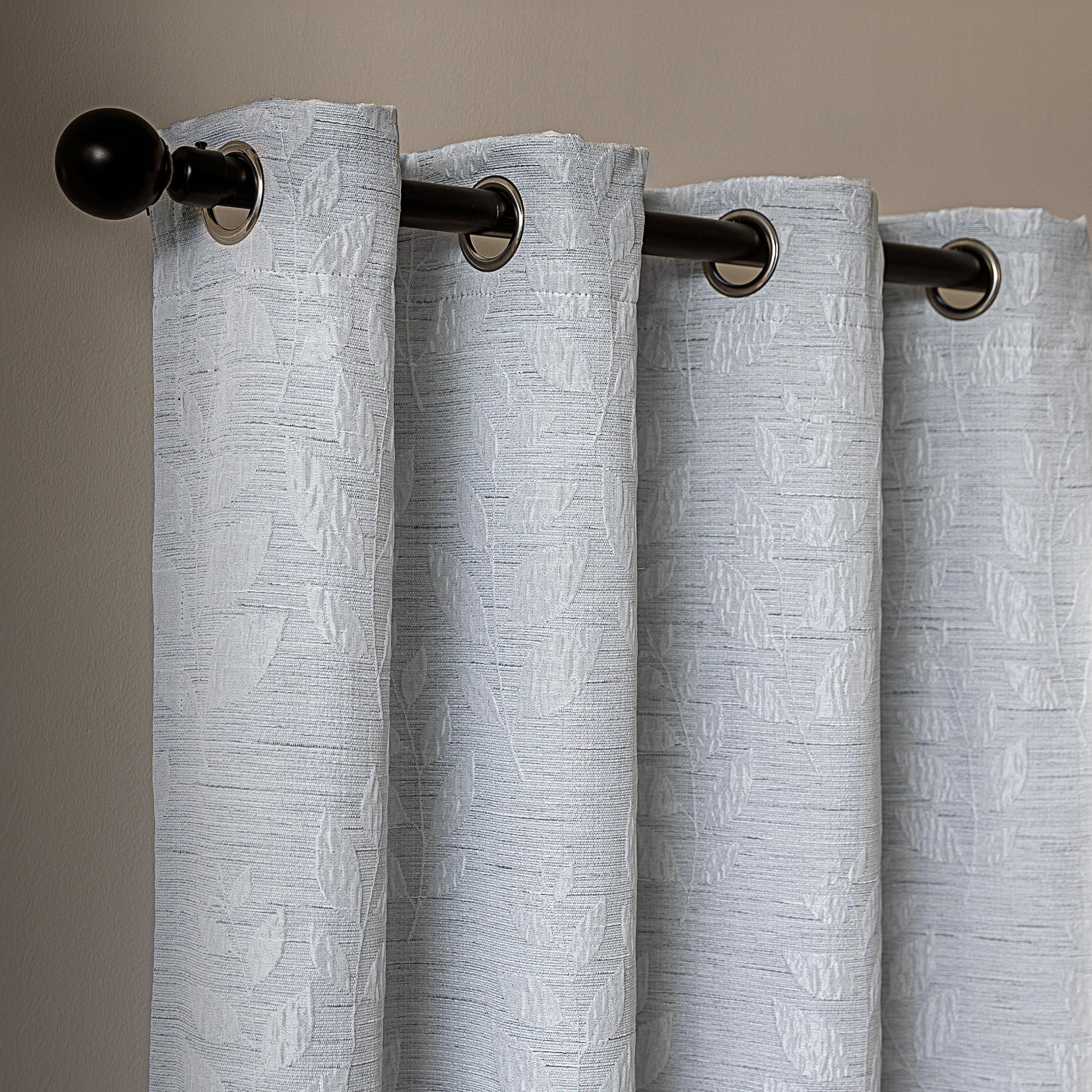 Photo 1 of SLEEP ZONE Blackout Curtains for Bedroom and Living Room, Curtains & Drapes with Thermal Insulation for Room Darkening, Gray and White Leaf Jacquard, 180 GSM Window Curtain Panels (52 x 95 Inch)