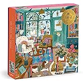 Galison Bookshop Afternoon – 500 Piece Foil Puzzle Fun and Challenging Activity with Bright and Bold Bookshop Themed Artwork for Adults and Families