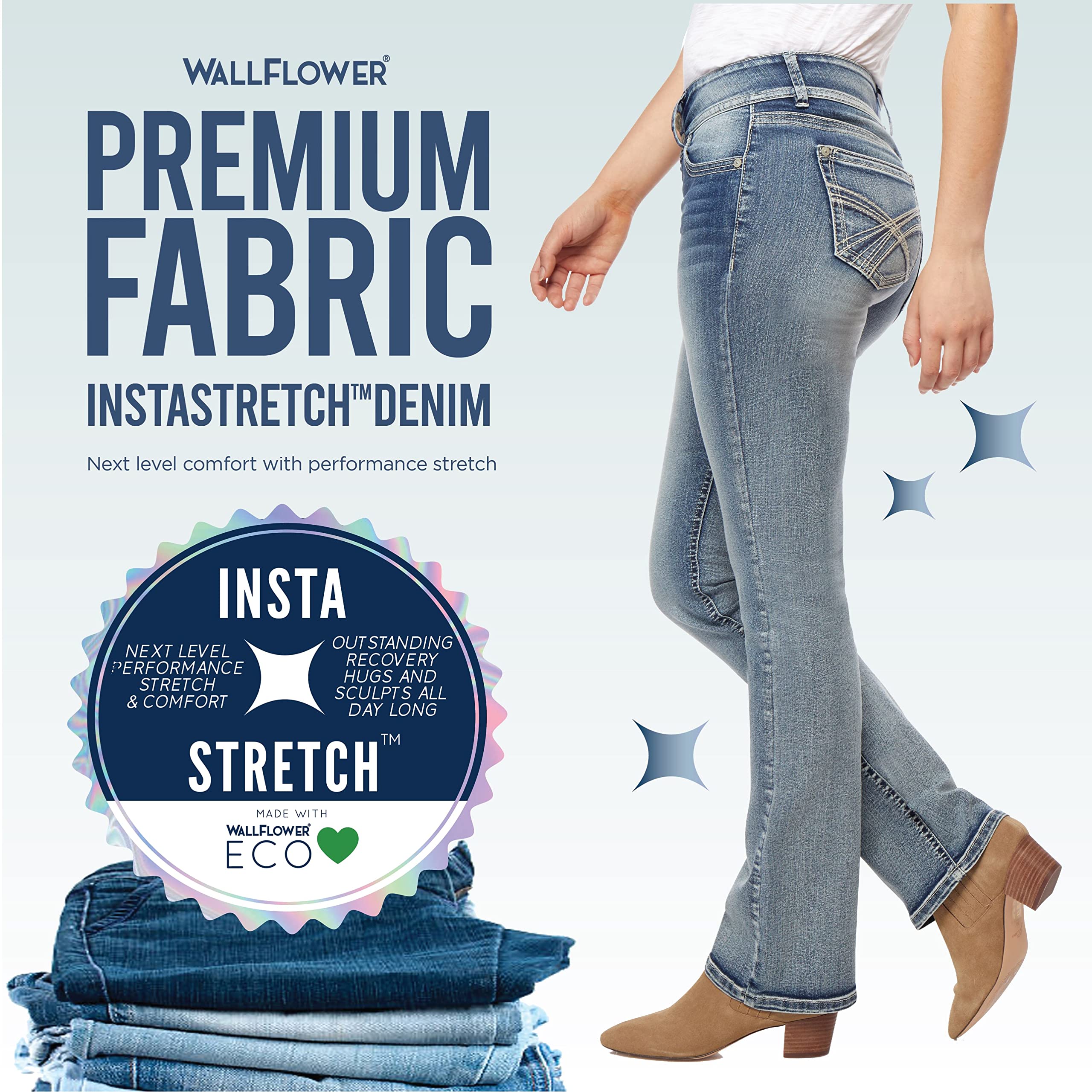WallFlower Luscious Curvy Bootcut Jeans for Women Mid-Rise Insta Stretch Denim, Size Inclusive Juniors Jeans, Sizes 0 to 24