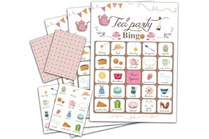 ZEDEV Tea Party Bingo Game, Party Games with 24 Players, Family Activities, Bingo Cards for Party Supplies, Party Favors Gifts for Young Adults - tea04