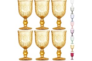 Amber Wine Glasses Set of 6 Goblets, Glassware With Matching Fall Drinking Glasses