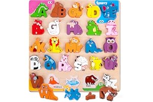 SYNARRY Wooden Alphabet Puzzle, 52 Pieces ABC Puzzles for Kids Ages 3-5, Alphabet ABC Letter Blocks Puzzles for Toddlers 4-6,