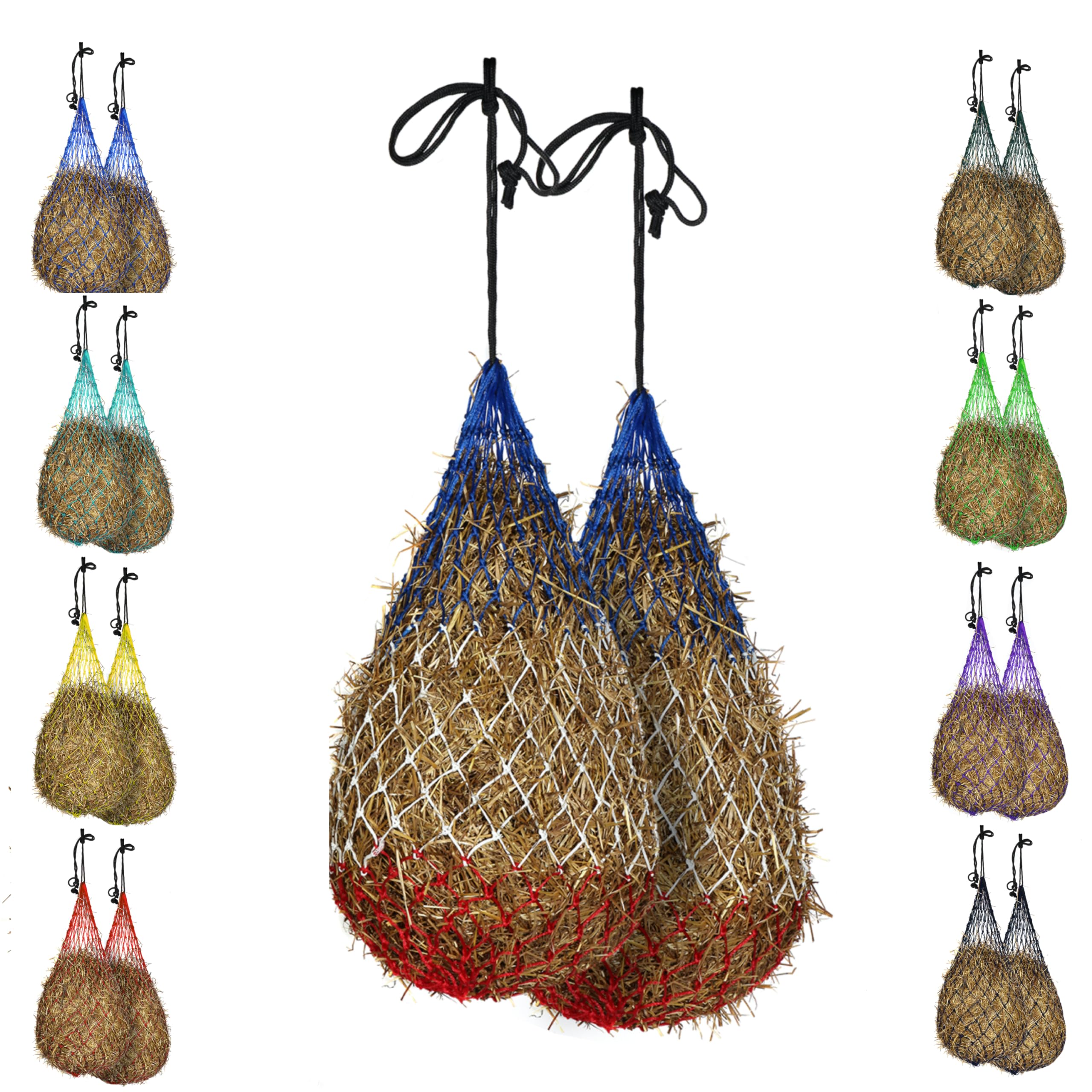 Majestic Ally Horse Slow Eating Hay Net 56" Strong Soft Mess with 3" x 3" Holes Nylon Rope Simulates Grazing Reduces Waste (Patriotic) — image 1