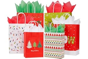 SUNCOLOR Pack of 24 Christmas Gift Bags Assorted Sizes With Tissue paper (8 Large 13", 8 Medium 11", 8 Small 9")