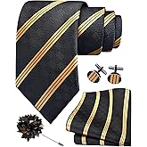 GUSLESON 3.15"（8cm） Mens Stripe Tie and Lapel Pin Necktie Hankerchief Cufflinks Set for Men