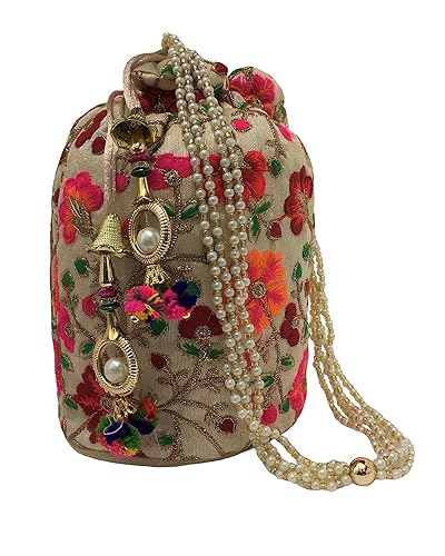 Filora Womens Ethnic Rajasthani Silk Potli Bag/Potli Purse/Bridal Clutch/Bridal Purse