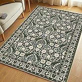 3x5 Rug Machine Washable Rugs:Boho Area Rugs Floral Rug for Living Room,TPR 3x5 Non Slip Dark Green Rugs for Under Table Carpet for Laundry Room Kids Room Dining Room