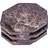 Set of 6 - Brown Marble Stone Coasters Polished Coasters 3.5 Inches ( 9 cm) in Diameter Protection from Drink Rings -CraftsOfEgypt