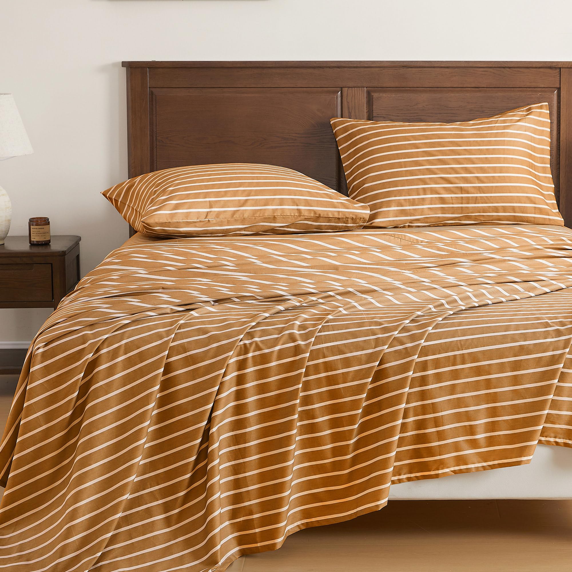 Photo 1 of ***MISSING PARTS***
JELLYMONI 100% Cotton Bed Sheets Set – Wide Rust and White Stripes, King Size, Soft Bedding with Deep Pocket Fitted Sheet, Flat Sheet & Pillowcases