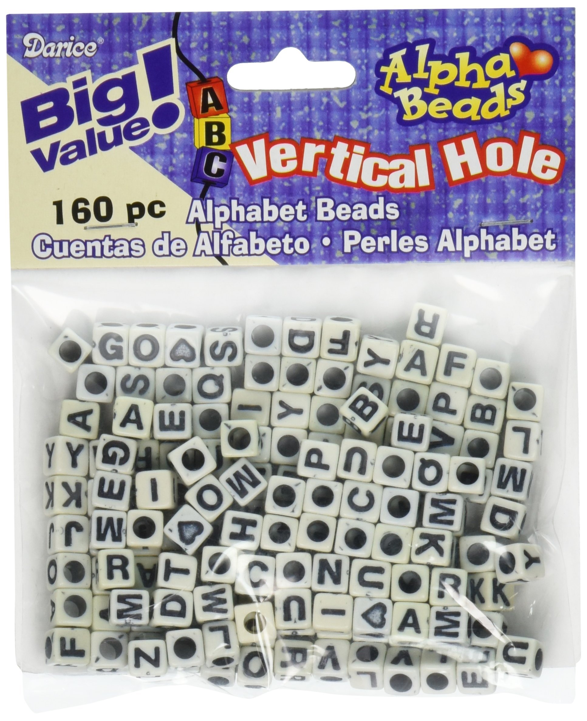 Darice Alphabet Beads 6mm 160/Pkg-White W/Black Letters
