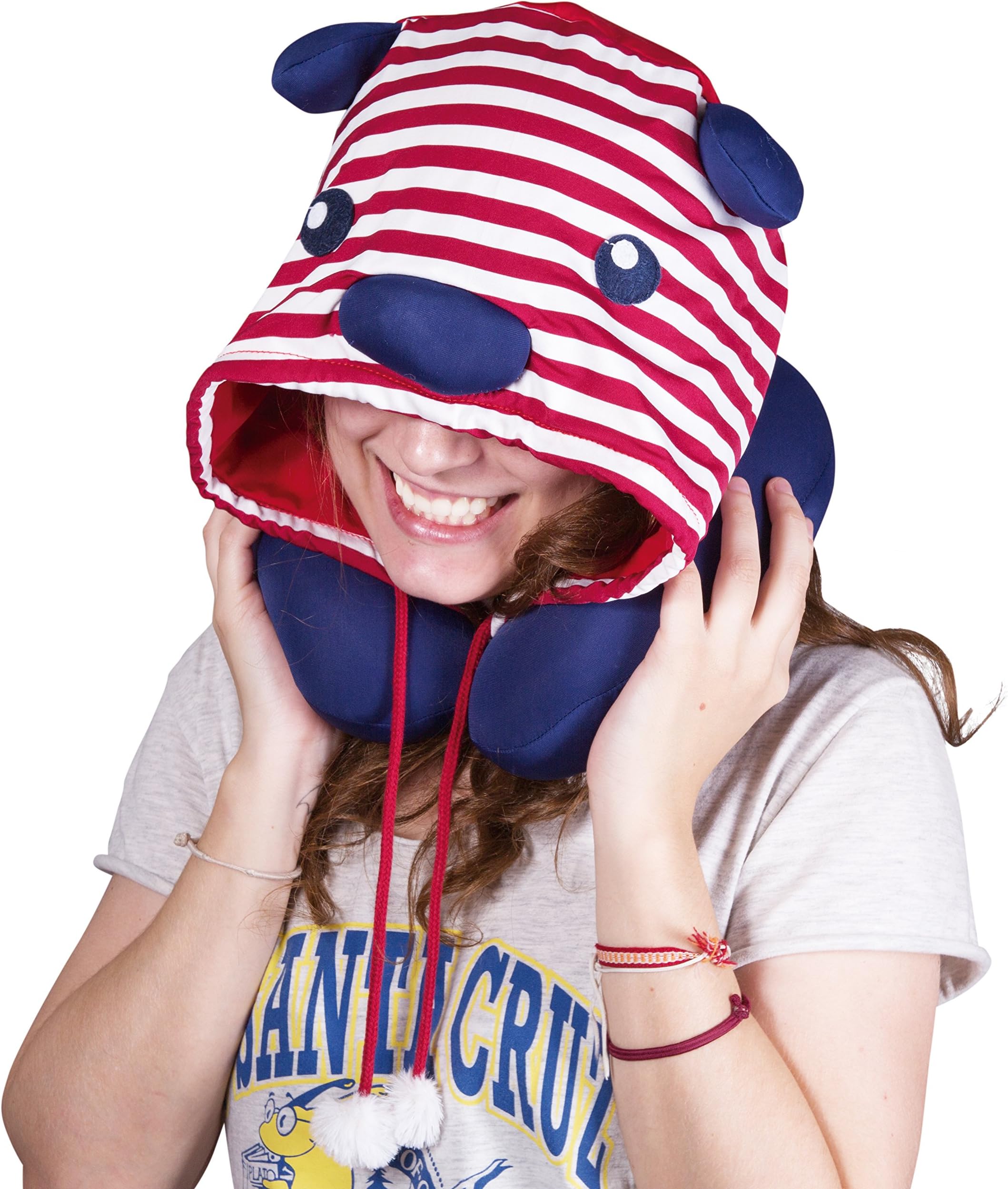 Uatt Neck Pillow with Cap Bear, Polyester Multi-Colour, 29x8x32 cm