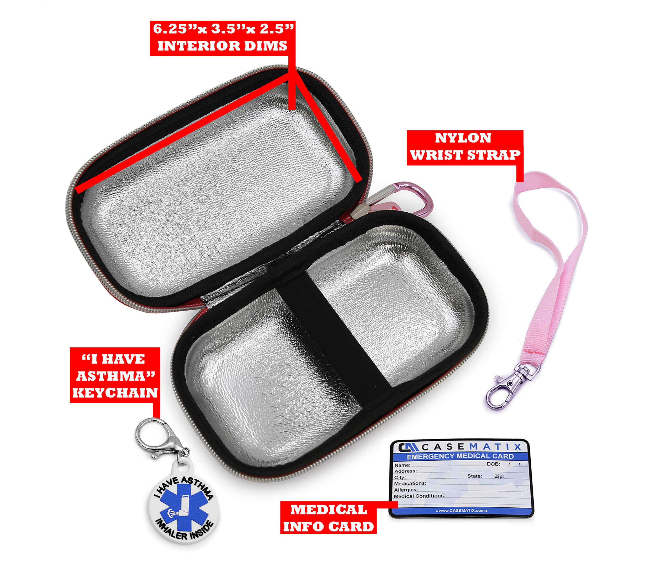 CASEMATIX Pink Compact Insulated Asthma Inhaler Travel Bag Case Compatible with Chamber Inhaler Spacer, Masks and More - Does Not Fit Spacers Longer Than 6.25 inches, Includes CASE ONLY