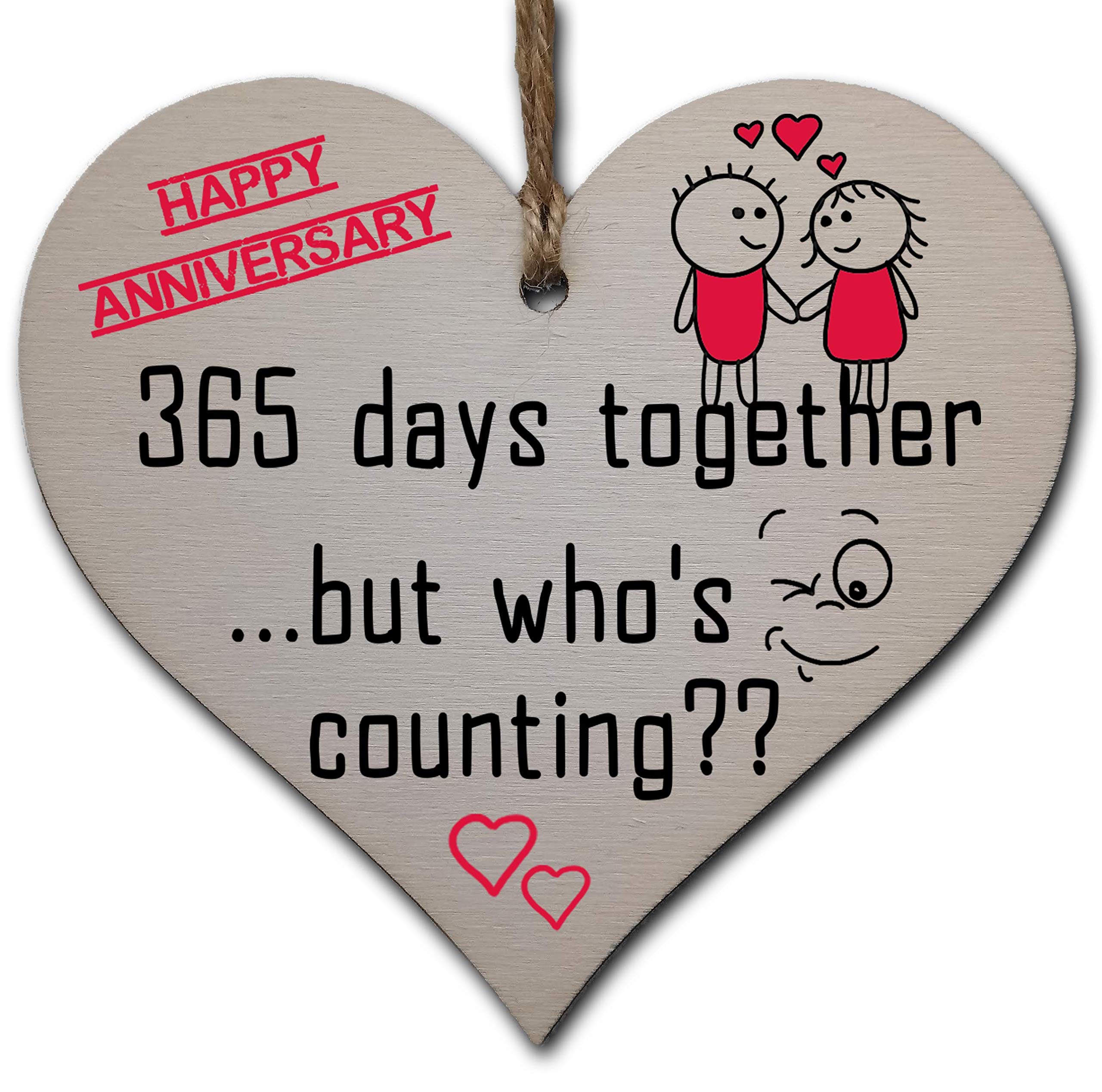 Handmade Wooden Hanging Heart Plaque Gift to Celebrate 1st Wedding Anniversary Husband Wife Someone Special Keepsake