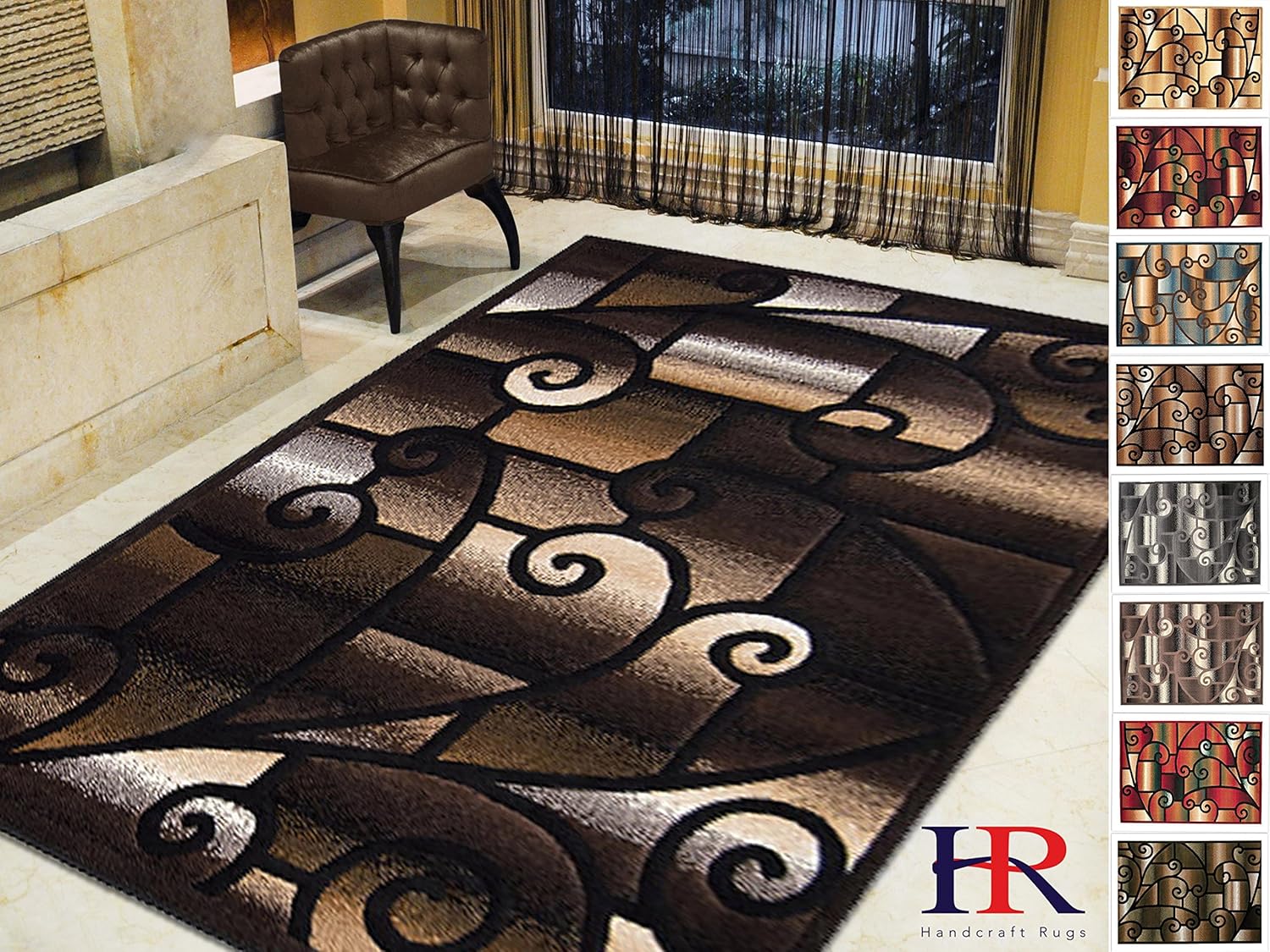 Amazon Com Hr Modern Contemporary Living Room Rugs Abstract Carpet With Geometric Swirls Pattern Black Beige Ivory Chocolate 5 2 X 7 2 Furniture Decor