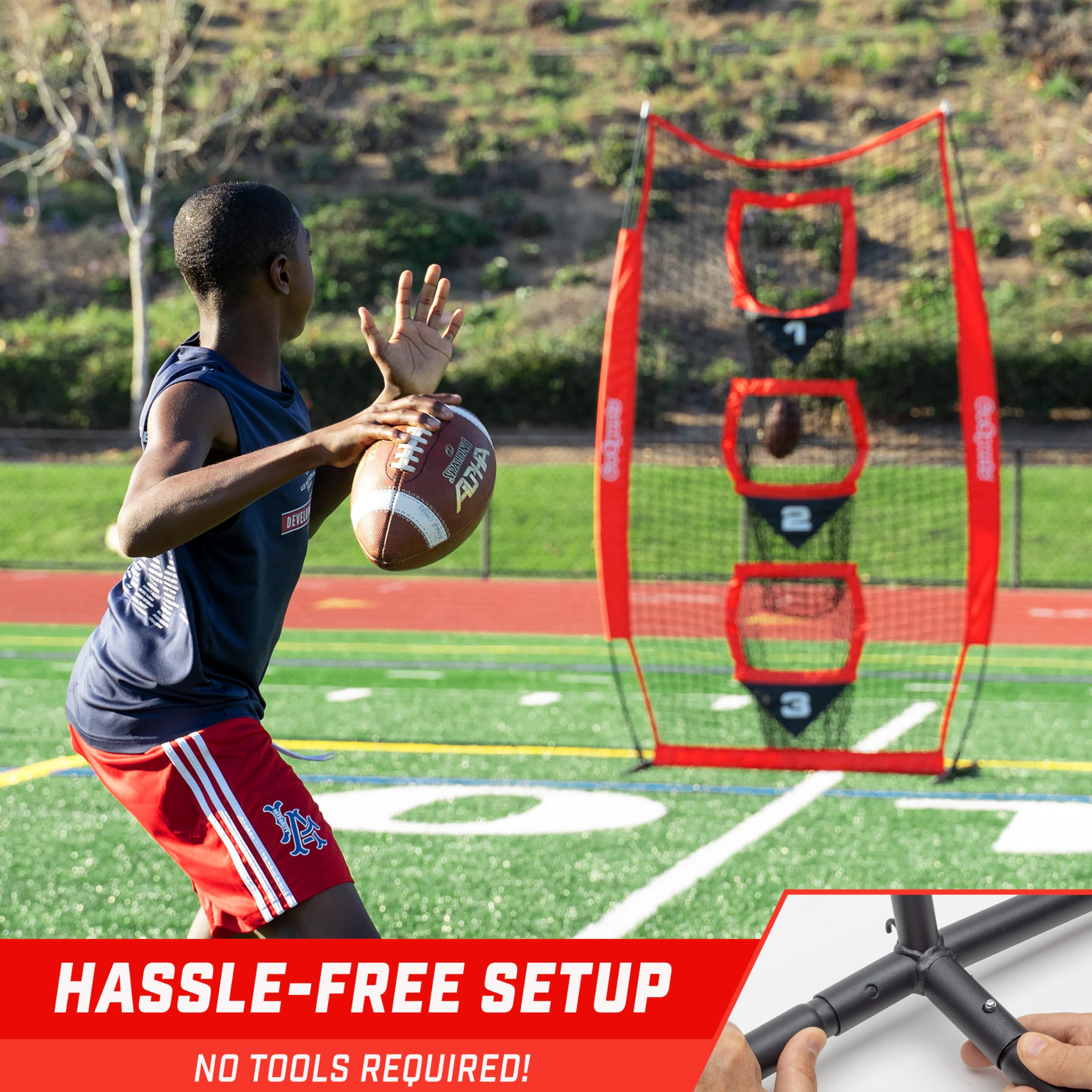 GoSports 8 x 4 ft Football Throwing Target Net - Choose Black or Red