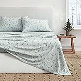 Great Bay Home Flannel Sheet Set King Size - 100% Turkish Cotton, Double-Brushed, Winter Floral Bed Sheets - Ultra-Soft, Cozy, 4-Piece Bedding Set (Snowy Botanical)