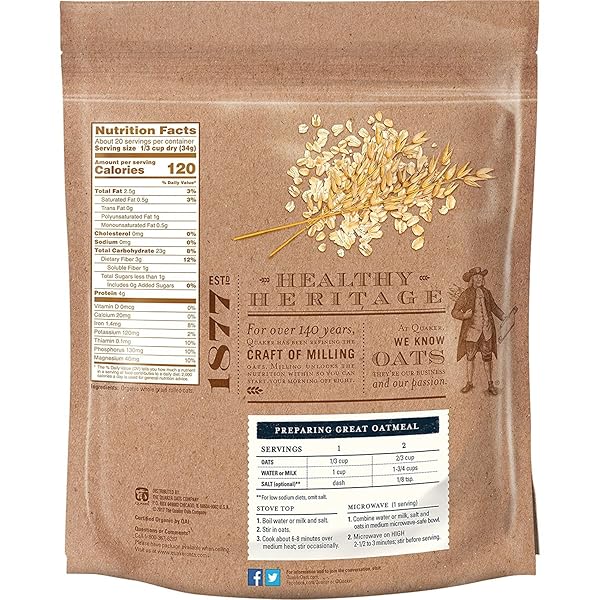 QUAKER ORGANIC OLD FASHIONED OATS, NON-GMO PROJECT VERIFIED, 24 OUNCE, RESEALABLE BAG