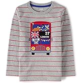 Gymboree Boys and Toddler Fall and Holiday Embroidered Graphic Long Sleeve T-Shirts