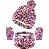 Wenouy Kids Winter Hat Gloves Scarf Set Toddler Winter Beanie with Pom Knit Neck Warmer Fleece Lined Gloves for Boys Girls