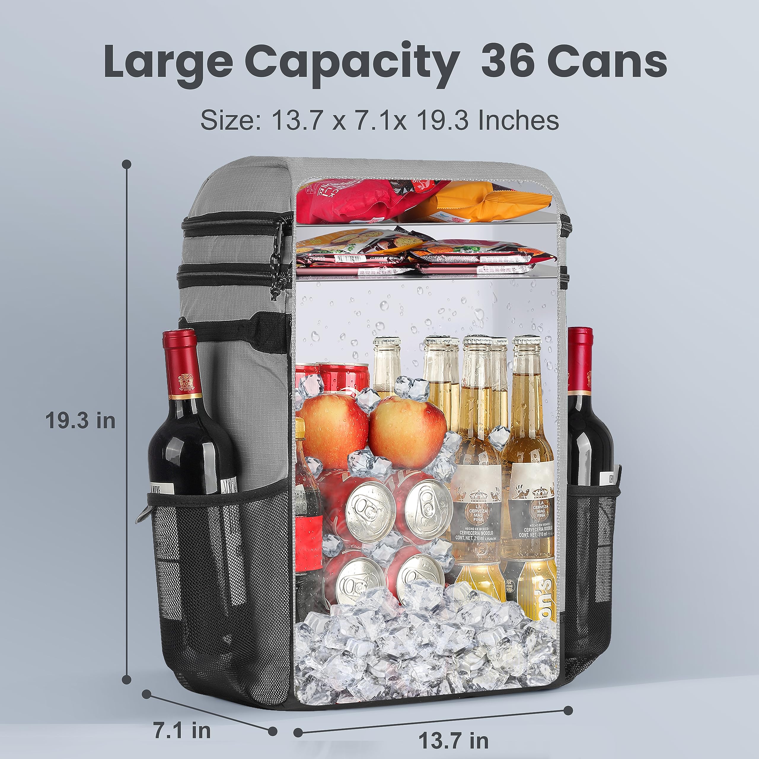 ZAKEEP Cooler Backpack, 36 Cans Multifunctional Leakproof Cooler Backpack with Padded Top Handle, Mesh Pocket for Camping BBQ