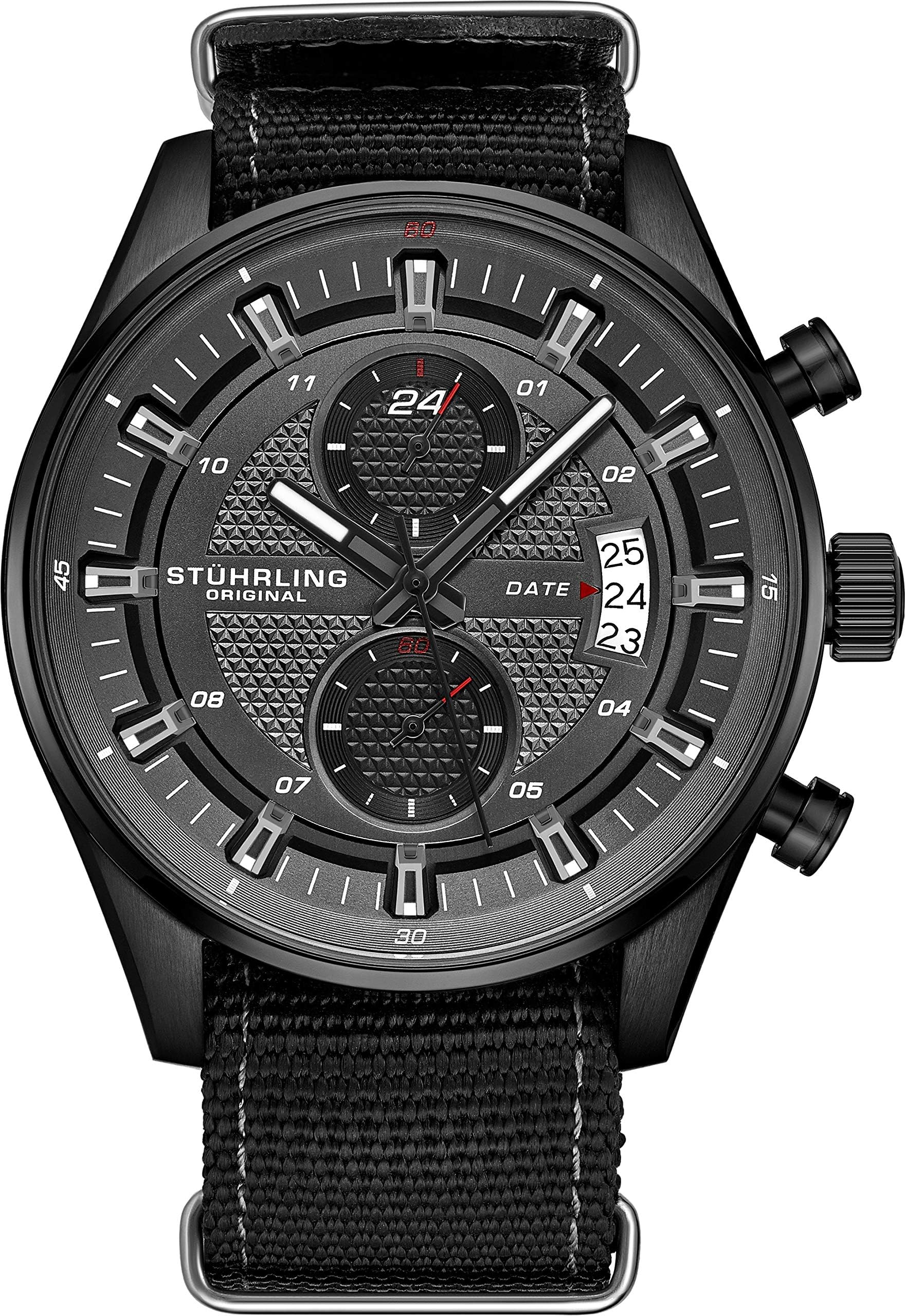 Stuhrling Original Men’s Analog Watch – Stainless Steel True Dual Time Zone GMT W/Date Sports Watch – Comfortable, Durable NATO Nylon Strap – 845 Series