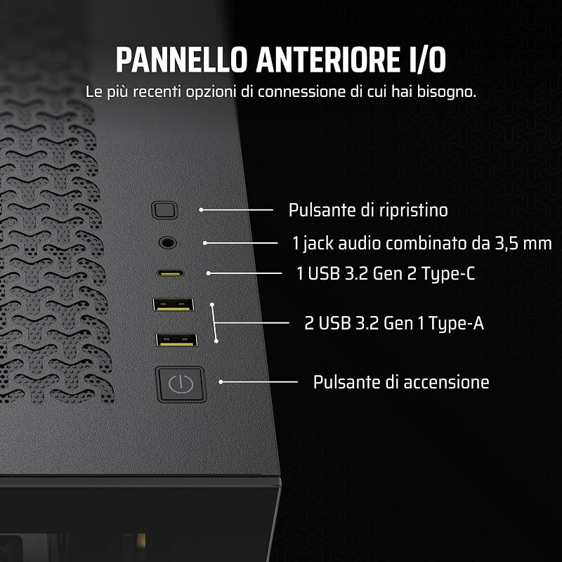iCUE LINK 3500X RGB Mid-Tower ATX Case per PC - Vetro Panoramico Temperato - Compatibile con Scheda Madre a Connessione Inversa - 3x Ventole CORSAIR RX120 RGB Incluse - Nero