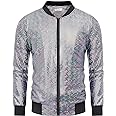 COOFANDY Men's Metallic Jacket 70s Disco Party Varsity Jacket Zip-up Baseball Bomber